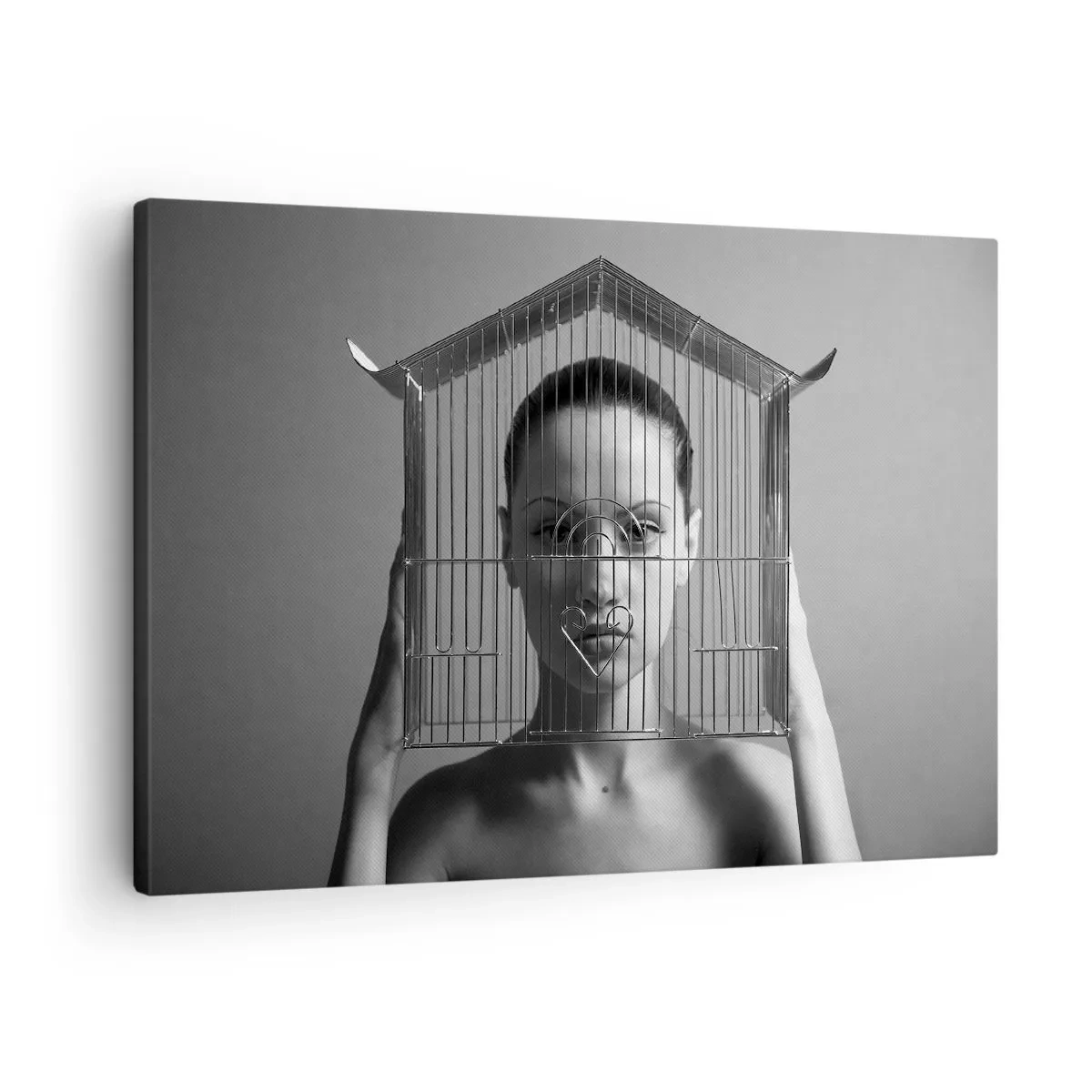 Canvas picture - Woman behind a cage in a surreal style - 70x50cm - A Bit Surrealistic Portrat - Modern wall decoration for the living room and bedroom ARTTOR