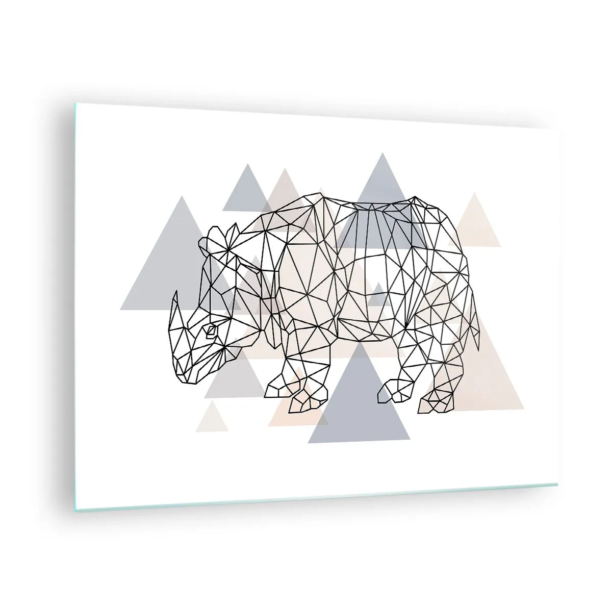 Glass picture - Geometric drawing of a rhinoceros on a light background - 70x50cm - Structure of Strength - Modern wall decoration for the living room and bedroom ARTTOR