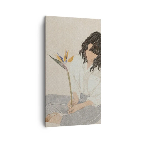 Canvas picture - Portrait with an Exotic Flower - 45x80 cm