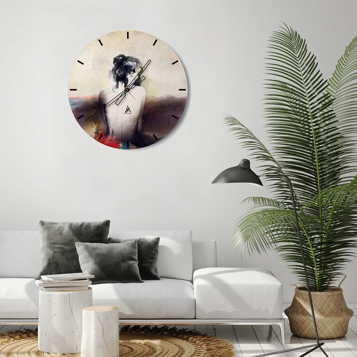 Wall clock - Clock on glass - Gentle Lines, Oval Shapes - 40x40 cm