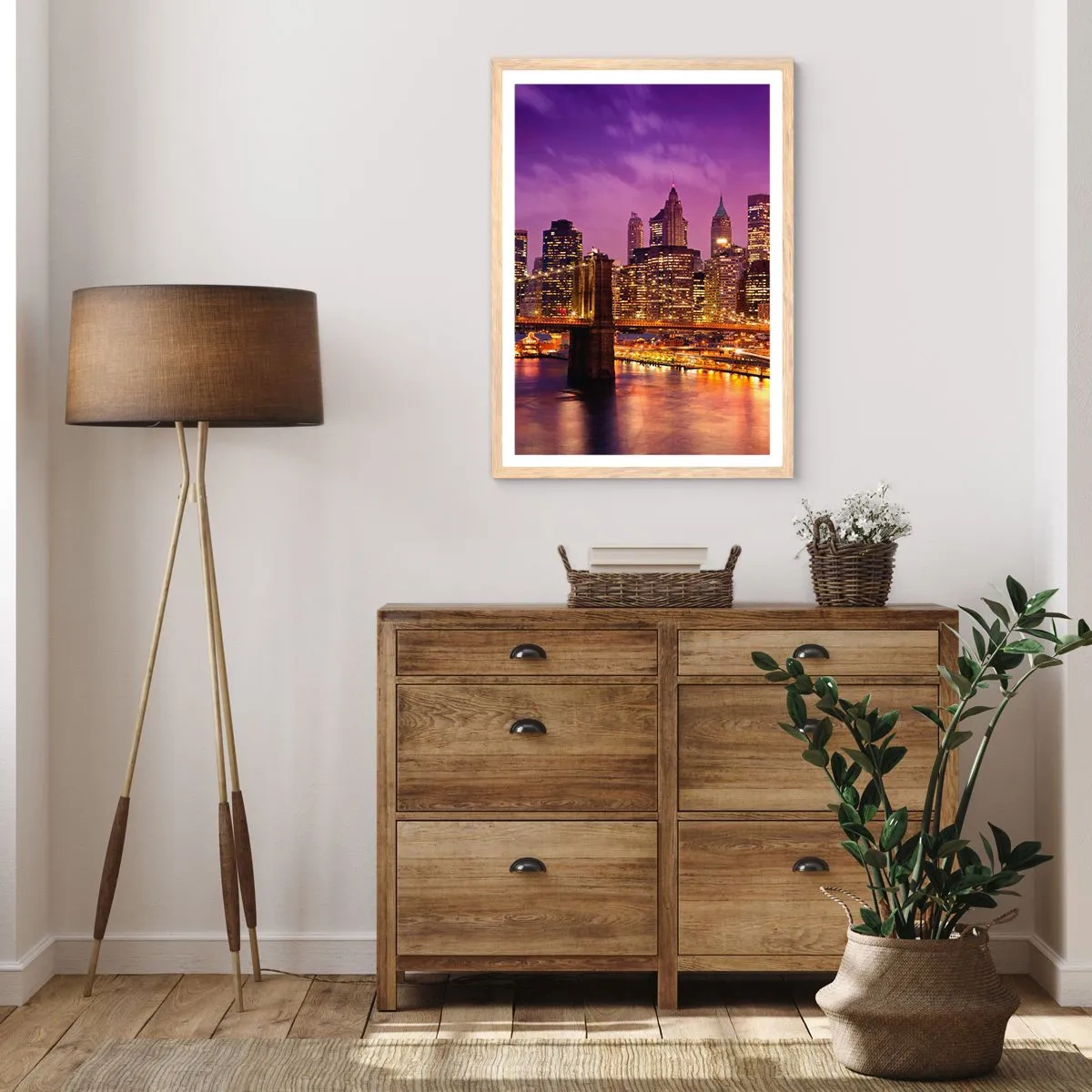Poster in light oak frame - Violet and Gold Manhattan - 30x40 cm