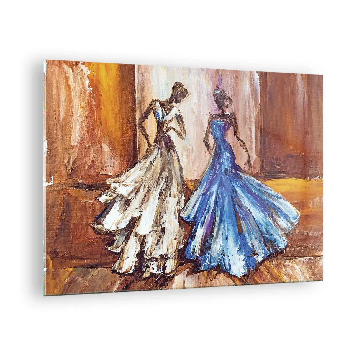 Glass picture - Female figures in ball gowns in an artistic style - 70x50cm - Charming Duo - Modern wall decoration for the living room and bedroom ARTTOR