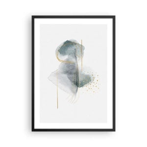Poster in black frame - An abstract composition with watercolor splashes and gold accents. - 50x70cm - On the Relationships of Grey and Gold - Modern wall decoration for the living room and bedroom ARTTOR