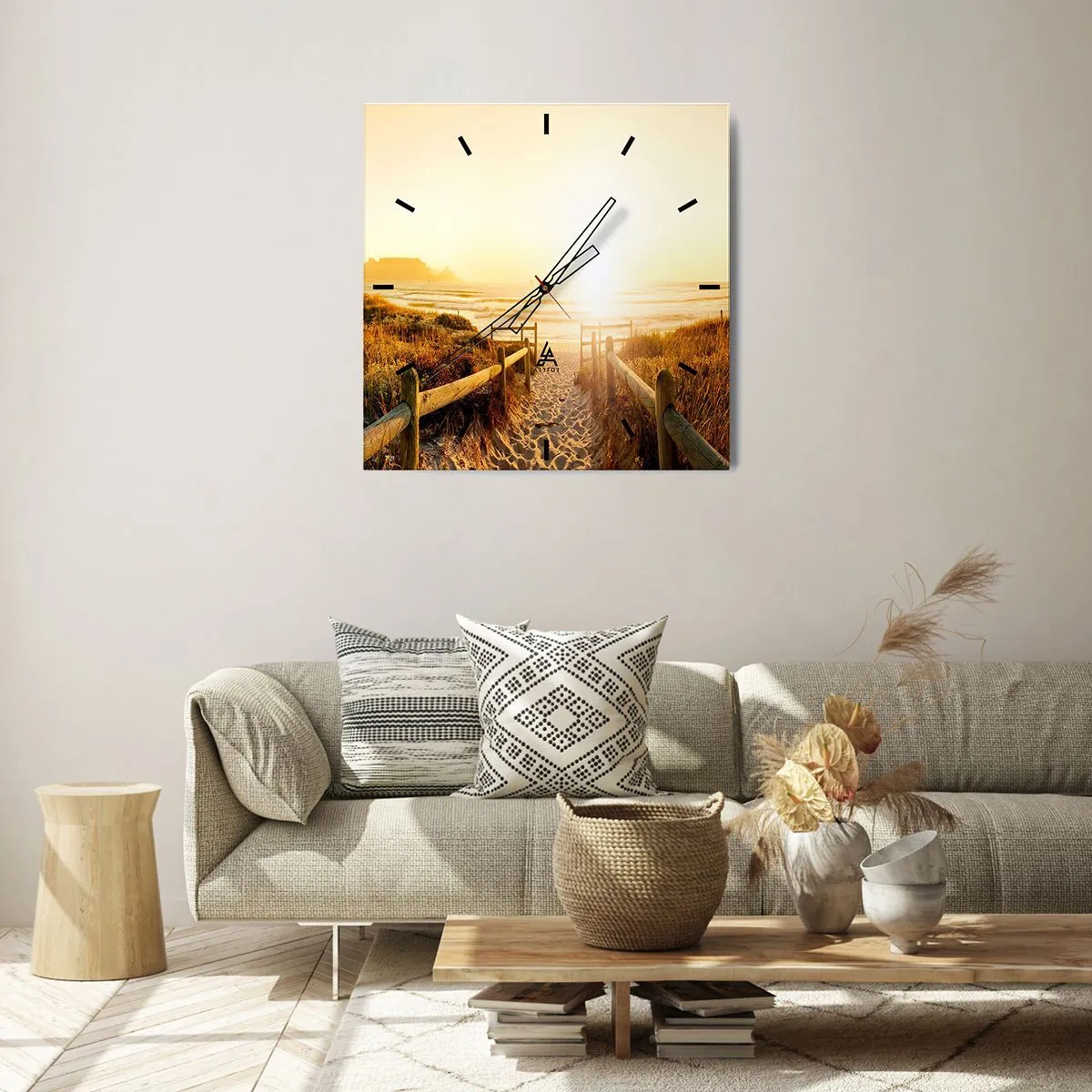 Wall clock - Clock on glass - Through the Dune, Towards the Sun - 30x30 cm