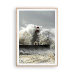 Poster in light oak frame - Rage of the Ocean - 70x100 cm
