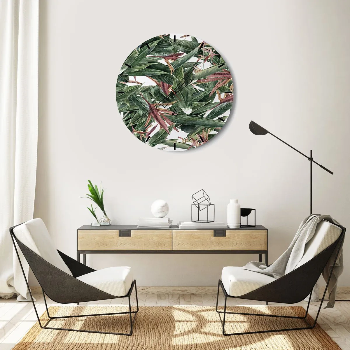 Wall clock - Clock on glass - Emerald and Lilac Thicket - 40x40 cm