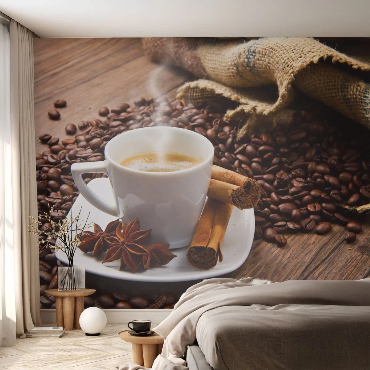 Photo Wallpaper Premium Sand - Spicy Flavour and Aroma - Gastronomy, Coffee, Cinnamon - 150x105 cm