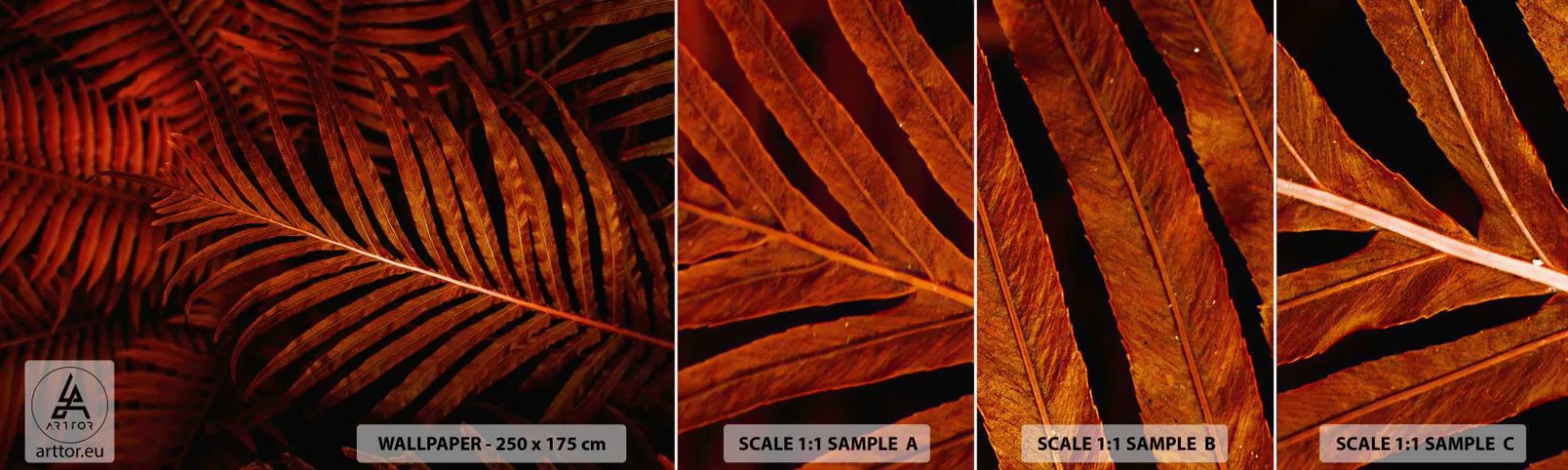 Photo Wallpaper Sample Standard Eco - Heat of Life - Abstraction, Palm Leaves, Tropical Plant - 100x30 cm