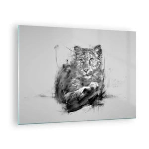 Glass picture - A drawing of a tiger in a monochrome style on a light background - 70x50cm - Yes, I Am Listening - Modern wall decoration for the living room and bedroom ARTTOR