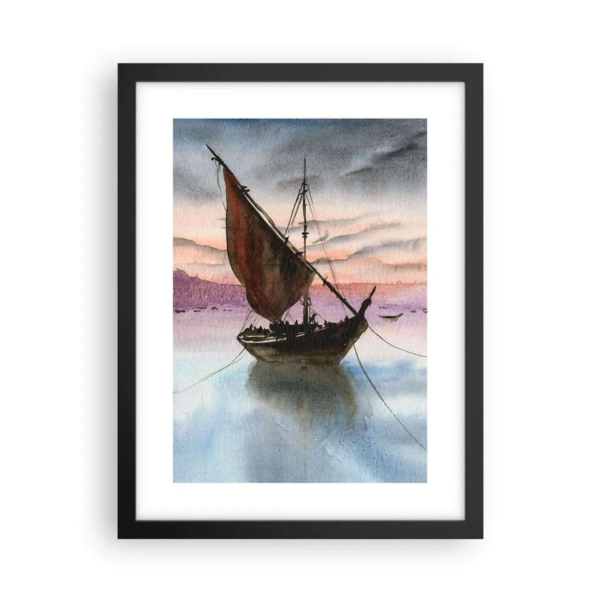 Poster in black frame - Evening at the Port - 30x40 cm