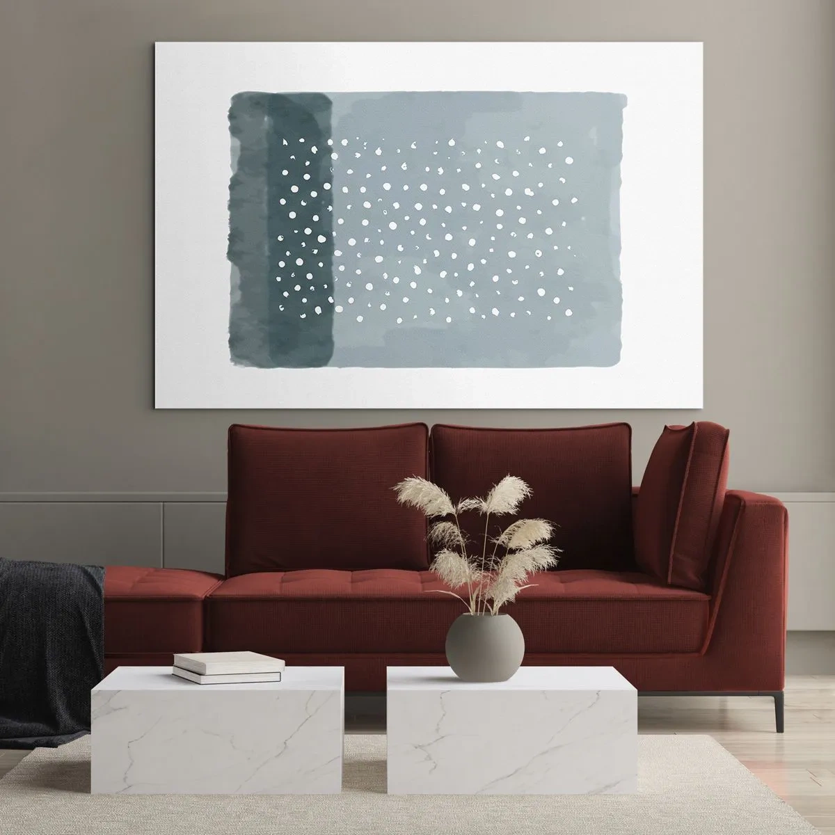 Glass picture - An abstract painting in shades of blue with white dots. - 70x50cm - Grown on the Blue - Modern wall decoration for the living room and bedroom ARTTOR