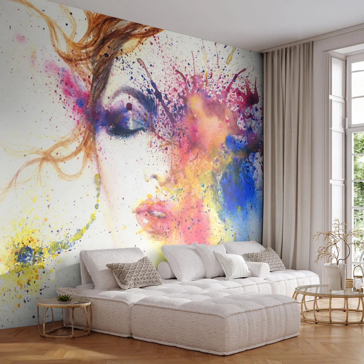 Self-Adhesive Photo Wallpaper Deluxe Sticker - Rainbow Dizziness - Abstraction, Woman's Face, Portrait of a Woman - 250x175 cm