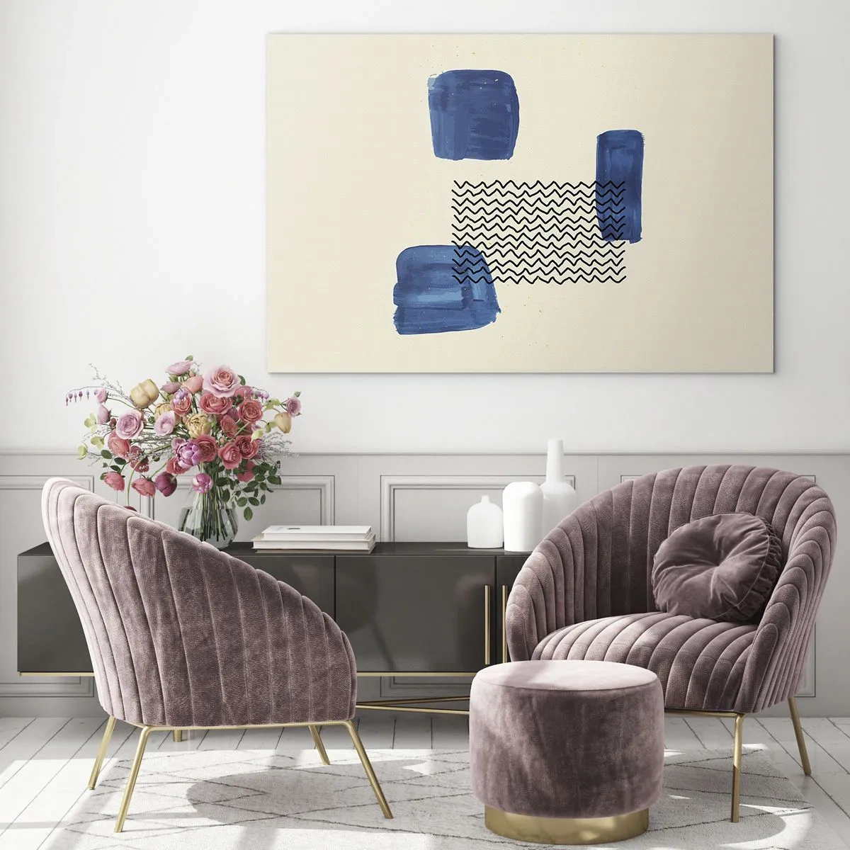 Glass picture - Modern abstraction with blue accents - 70x50cm - Abstract Quartet - Modern wall decoration for the living room and bedroom ARTTOR