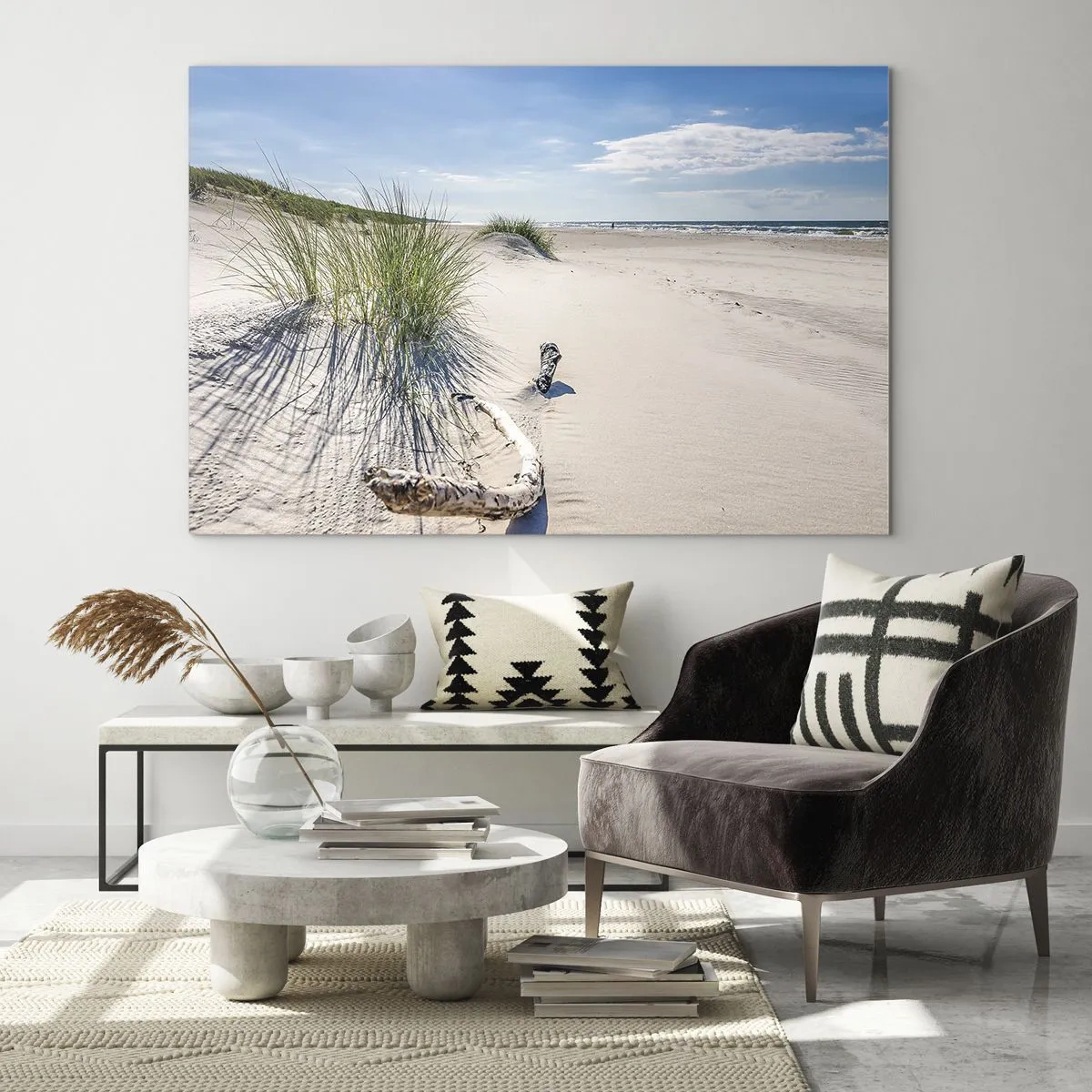 Glass picture - A sunny beach with dunes and sea grass - 70x50cm - The Most Beautiful? Baltic One - Modern wall decoration for the living room and bedroom ARTTOR