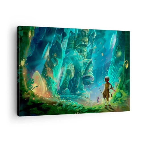 Canvas picture - Magic forest with an explorer character - 70x50cm - From a Book of Fairy Tales - Modern wall decoration for the living room and bedroom ARTTOR