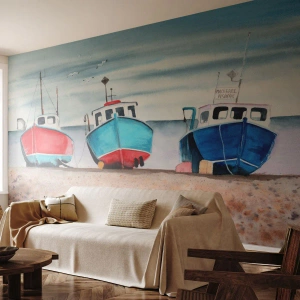 Photo Wallpaper Premium Sand - Ready for Fishing - Nautical, Seaside, Fishing Cutters - 450x315 cm