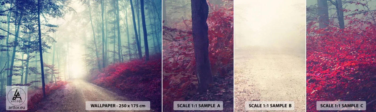 Photo Wallpaper Sample Standard Eco - Early Bird - Landscape, Forest, Forest Road - 100x30 cm