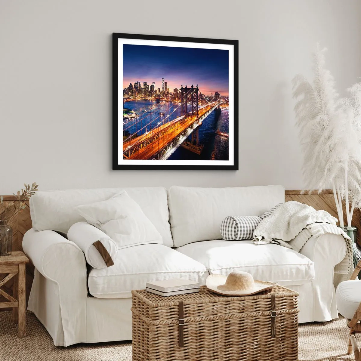 Poster in black frame - Down the Illuminated Bridge - 30x30 cm