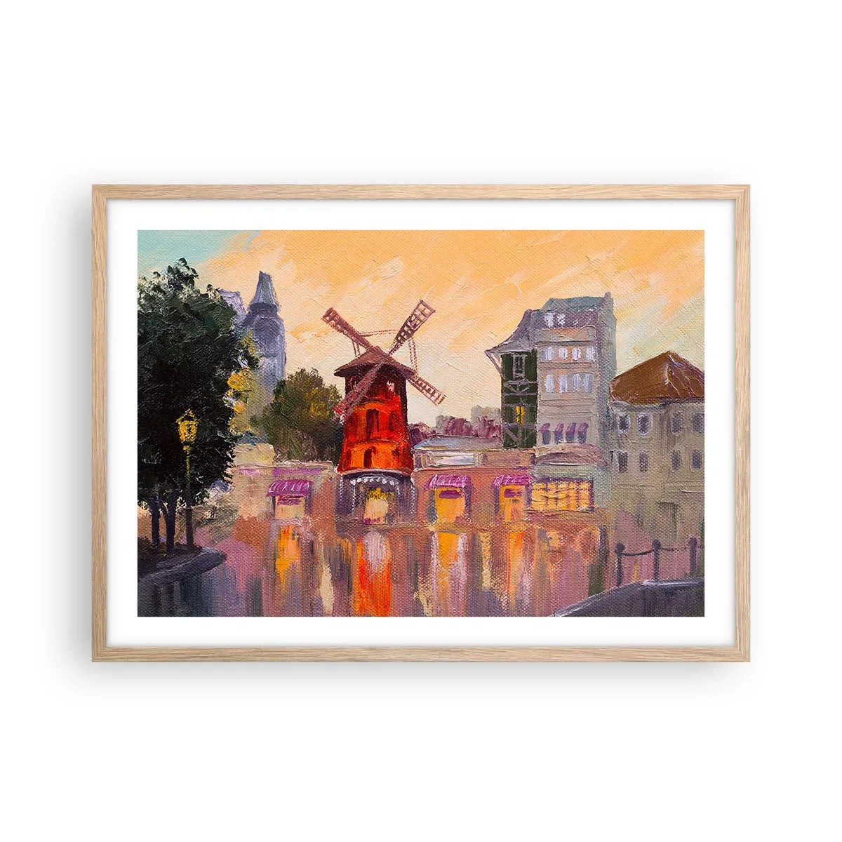 Poster in light oak frame - Icons of Paris - Moulin Rouge - 70x50 cm
