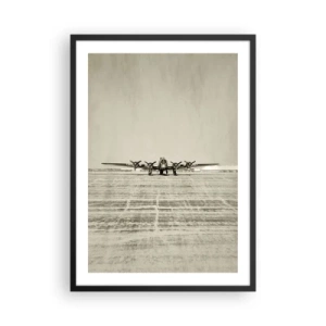 Poster in black frame - A vintage plane on the runway - 50x70cm - Ready as Always - Modern wall decoration for the living room and bedroom ARTTOR