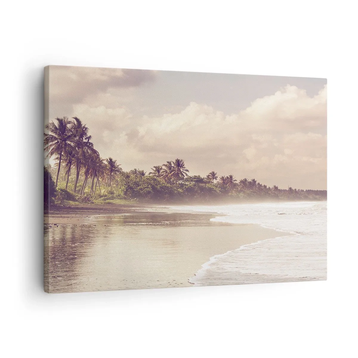 Canvas picture - A beach with palm trees and gentle waves in the morning - 70x50cm - Caress of the Waves - Modern wall decoration for the living room and bedroom ARTTOR