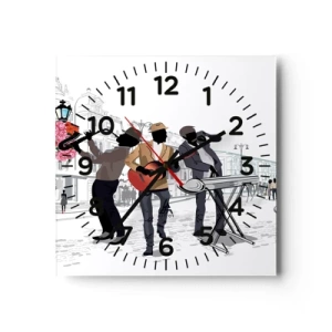Wall clock - Clock on glass - Street Music - 40x40 cm