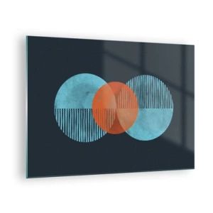 Glass picture - Colored circles with vertical lines on a dark background - 70x50cm - Symmetrical Composition - Modern wall decoration for the living room and bedroom ARTTOR