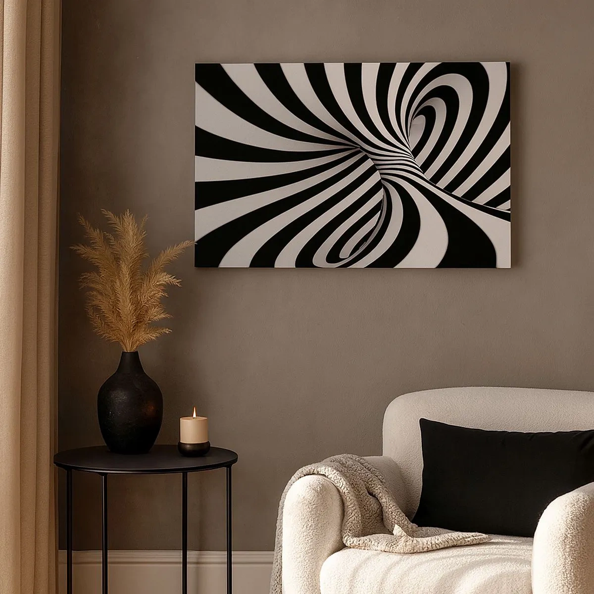 Canvas picture - Abstract tunnel with black and white spiral stripes - 70x50cm - Composition: Dancing Space - Modern wall decoration for the living room and bedroom ARTTOR