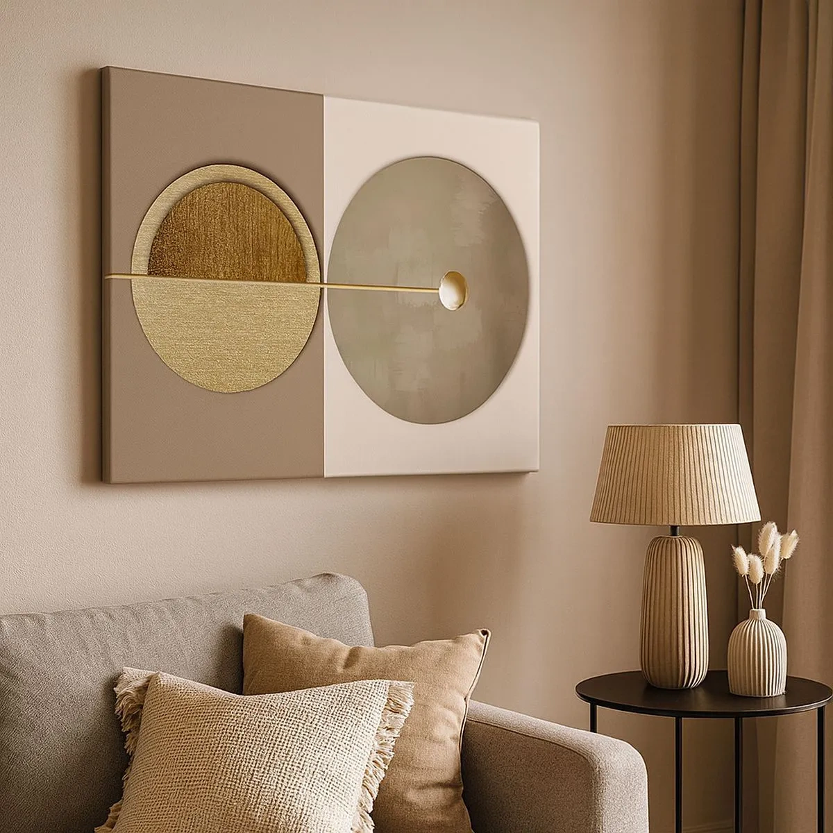 Canvas picture - Abstract circles in shades of gold and beige - 70x50cm - Perfect Balance - Modern wall decoration for the living room and bedroom ARTTOR