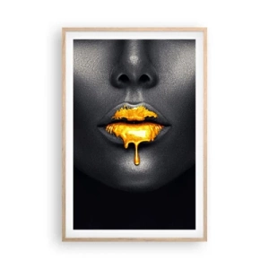 Poster in light oak frame - Golden Lips - 61x91 cm