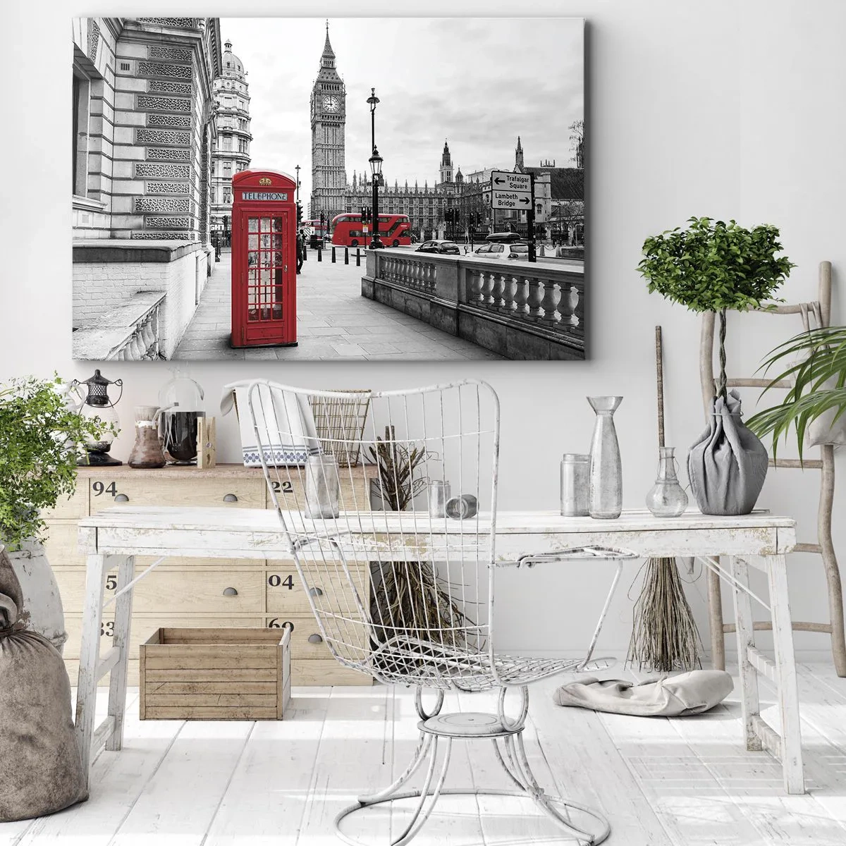 Canvas picture - A red telephone box with Big Ben in the background in London - 70x50cm - Undoubtedly London - Modern wall decoration for the living room and bedroom ARTTOR