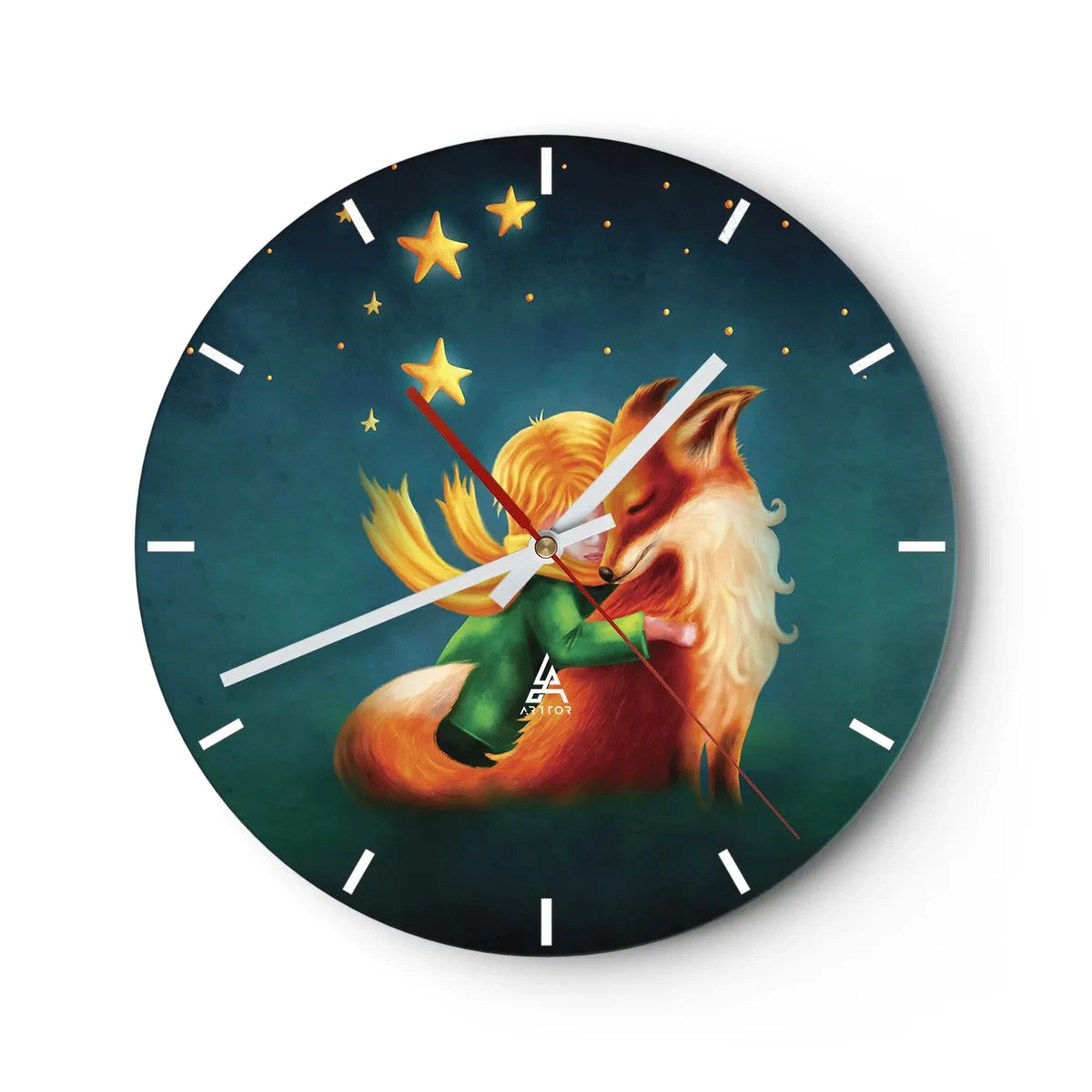 Wall clock - Clock on glass - The Little Prince hugging a fox under a starry sky - 30x30cm - Little Prince - Modern wall decoration for the living room, kitchen, and bedroom ARTTOR