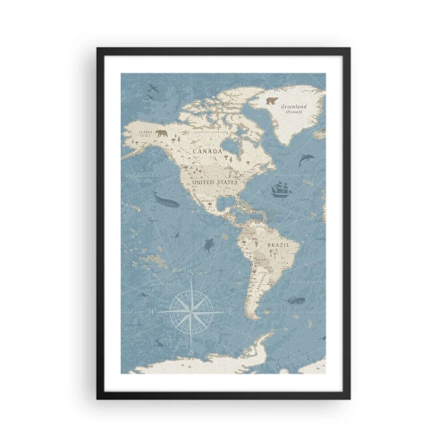 Poster in black frame - Stylized map of North and South America - 50x70cm - World Within Your Fingertips - Modern wall decoration for the living room and bedroom ARTTOR
