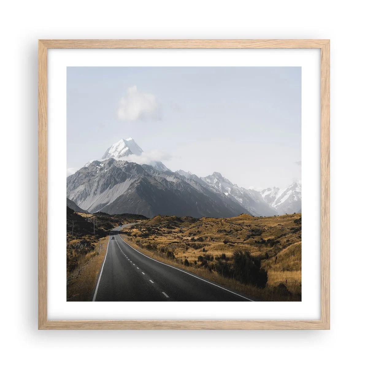 Poster in light oak frame - Road to the Heart of the Mountains - 50x50 cm