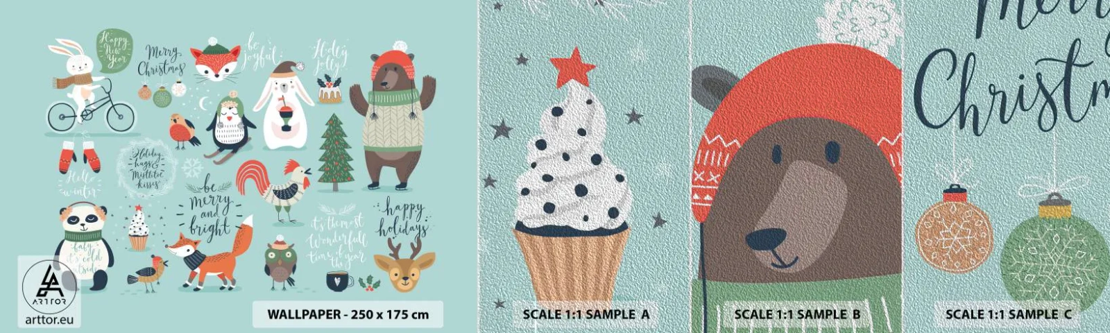 Photo Wallpaper Sample Premium Sand - Let Christmas Last Forever! - For children, Winter, Happy Animals - 100x30 cm