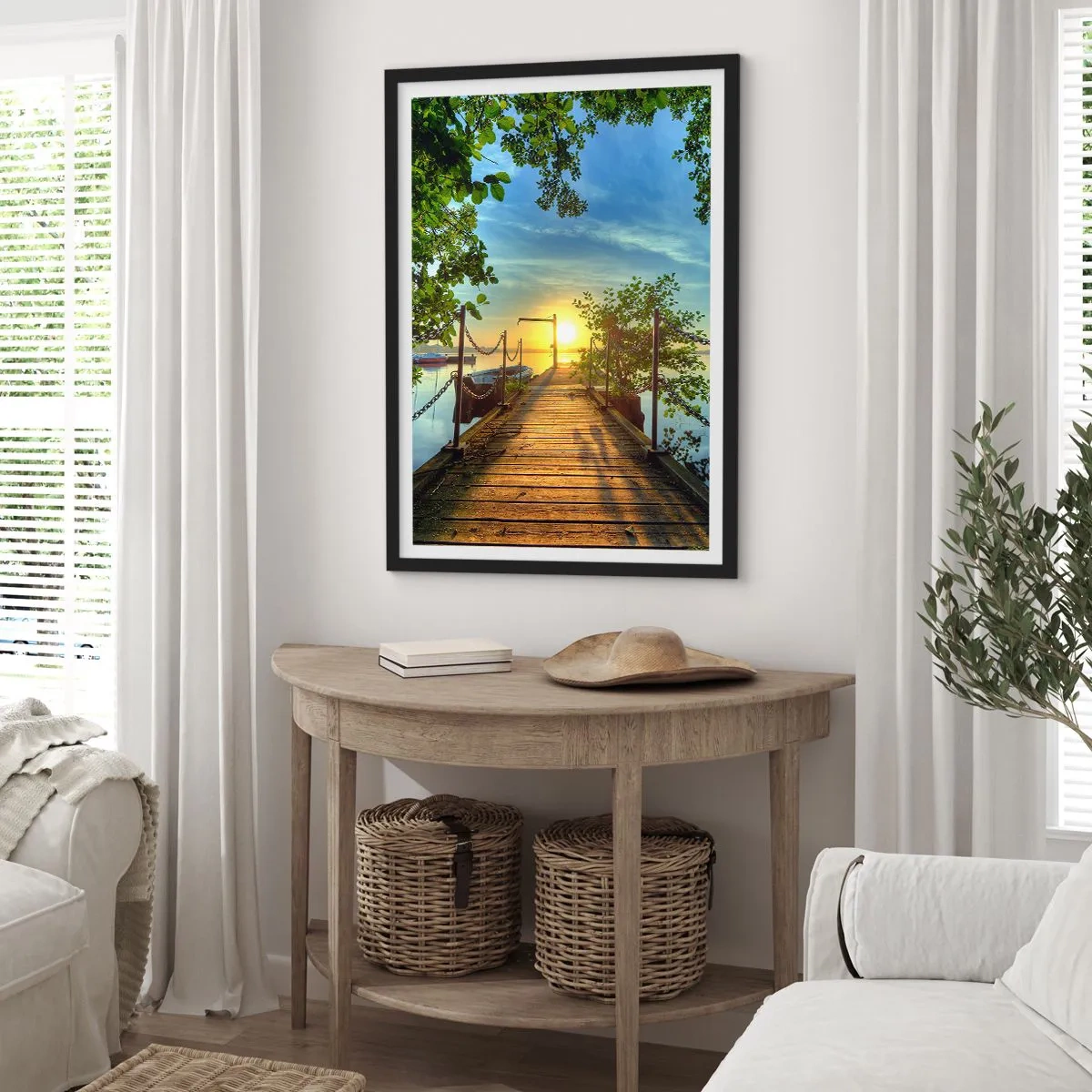 Poster in black frame - Sunset by the Water - 70x100 cm