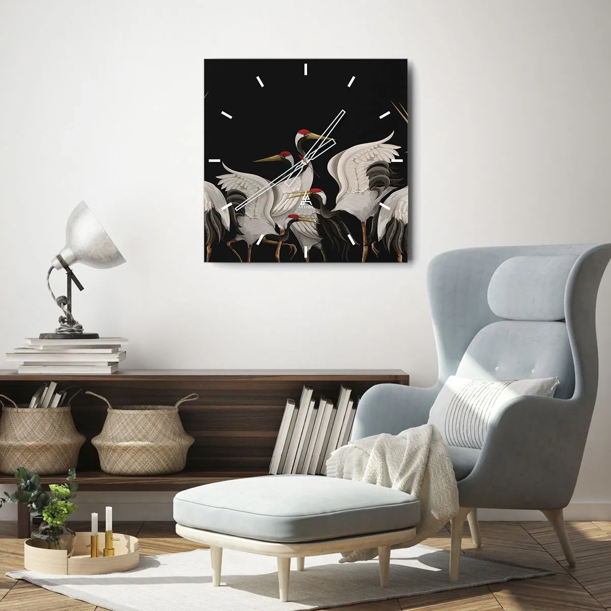 Wall clock - Clock on glass - Bird Affairs - 40x40 cm