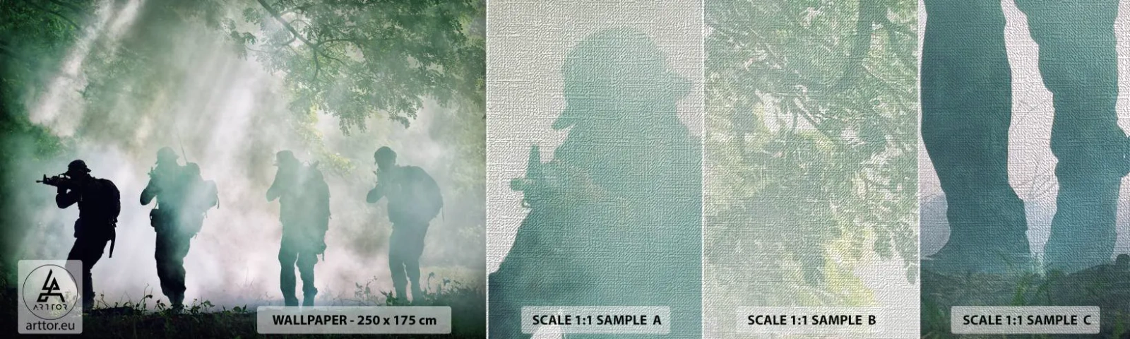 Photo Wallpaper Sample Premium Canvas - One for All.. - Soldier, Weapon, Rifle - 100x30 cm