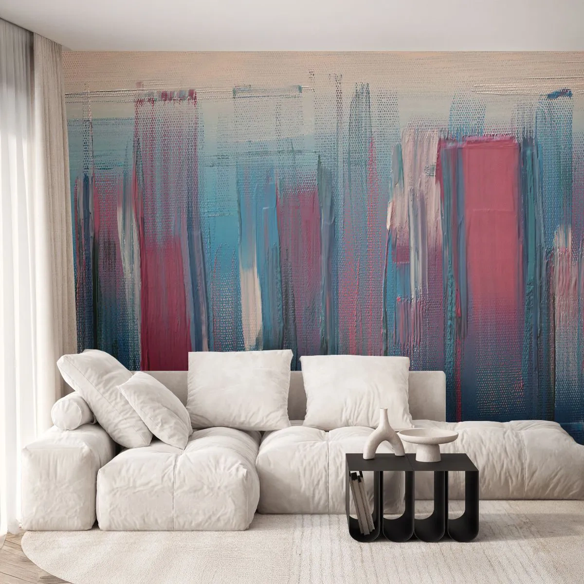 Photo Wallpaper Premium Canvas - Vertical Composition In Blue And Red - Piece, Abstraction, Paint - 100x70 cm