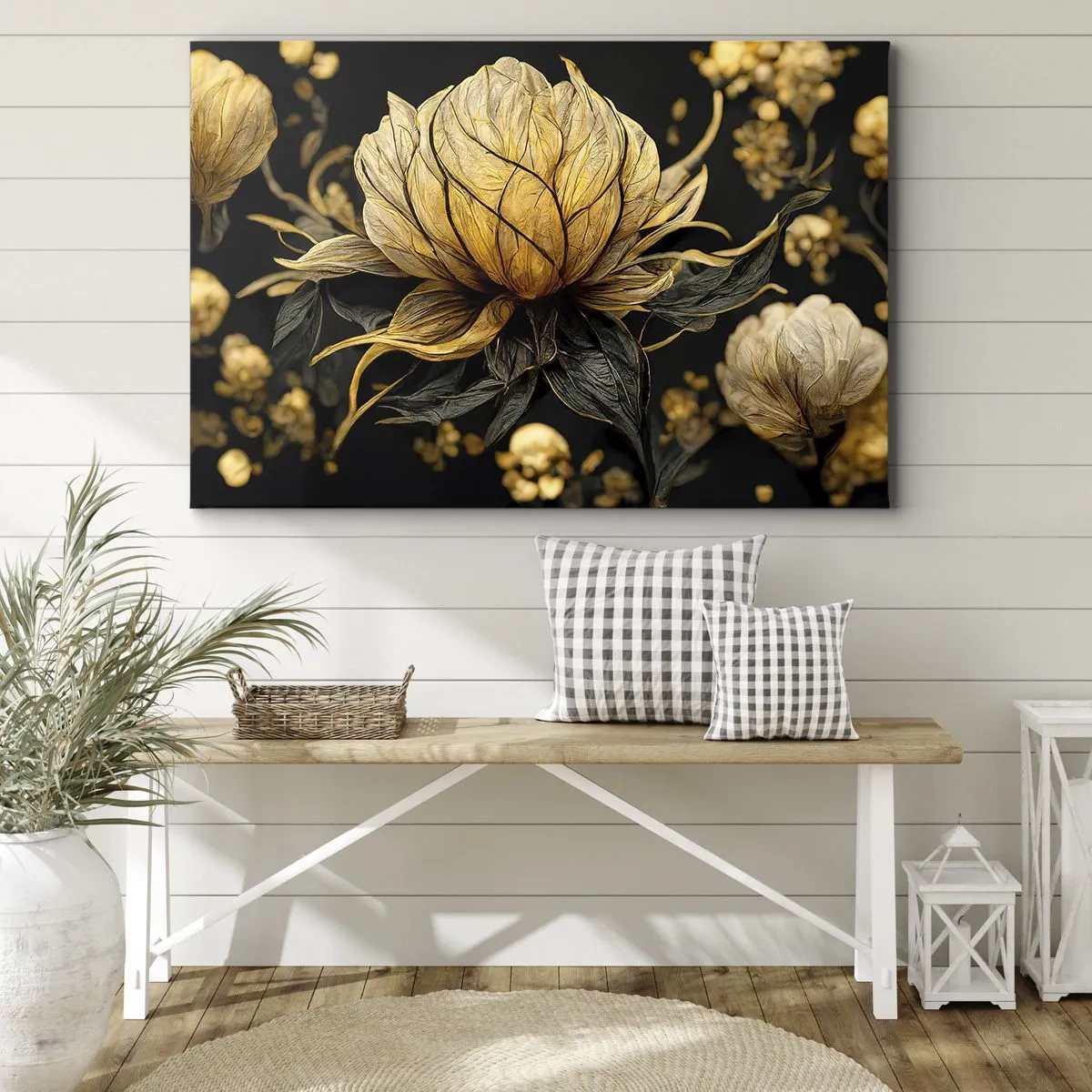 Canvas picture - Golden flower on a dark background - 70x50cm - Subtle Fragility - Modern wall decoration for the living room and bedroom ARTTOR