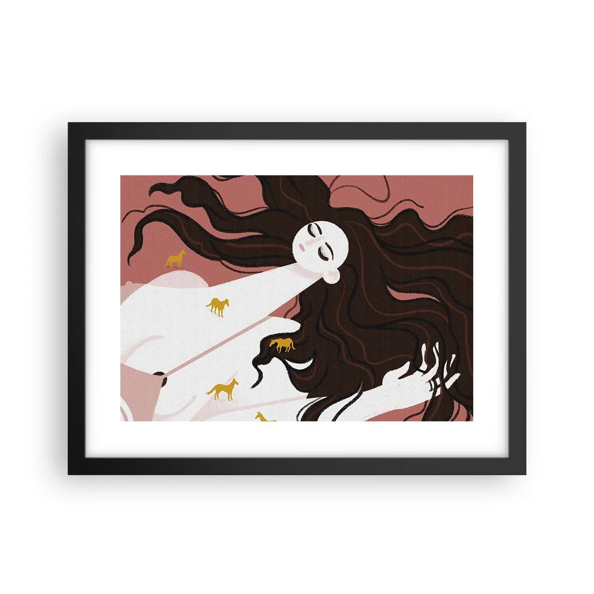 Poster in black frame - Dream of a Golden Horse - 40x30 cm