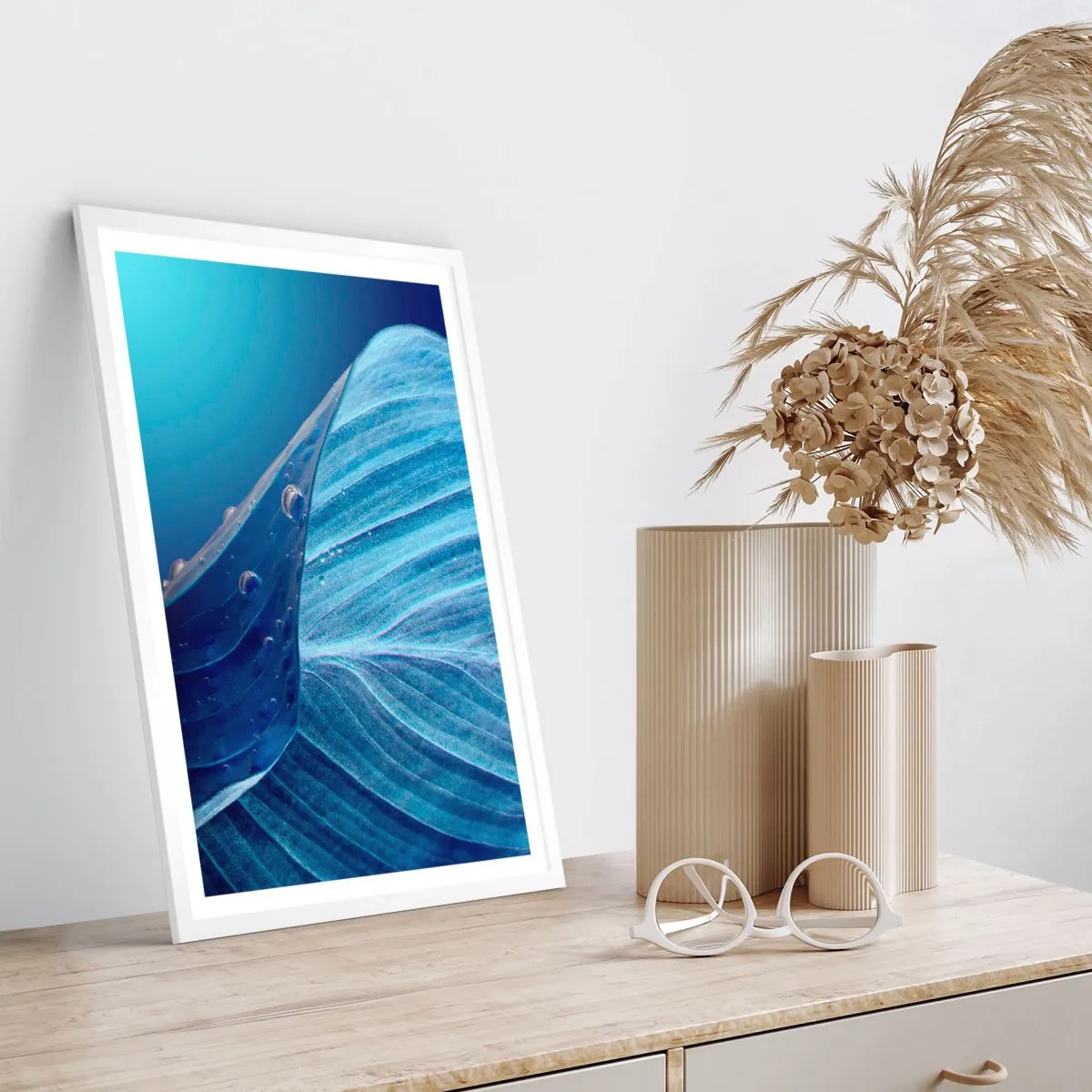 Poster in white frmae - Hidden Drops of Blue - 40x50 cm