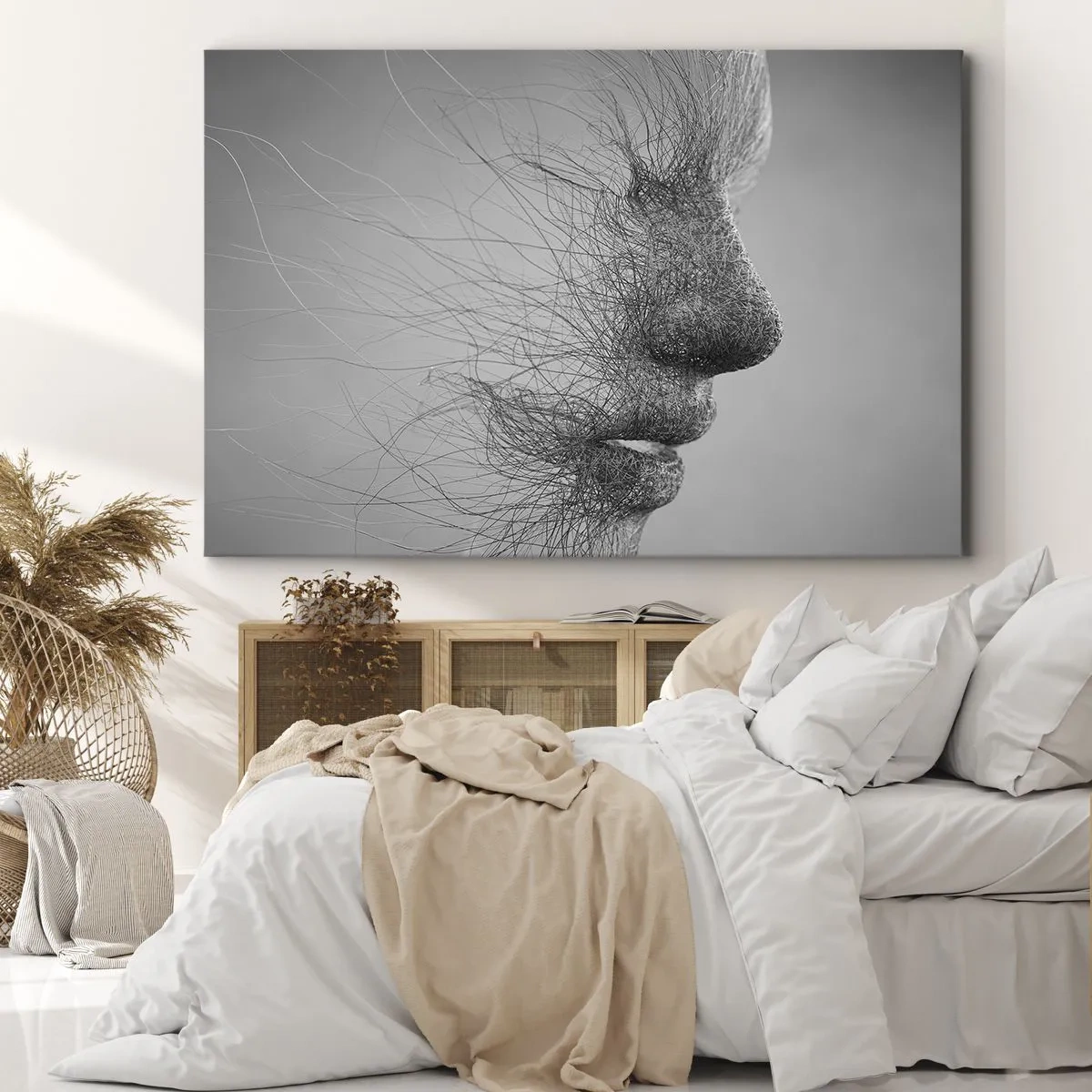 Canvas picture - Artistic facial profile created with delicate lines - 70x50cm - Spirit of the Wind - Modern wall decoration for the living room and bedroom ARTTOR