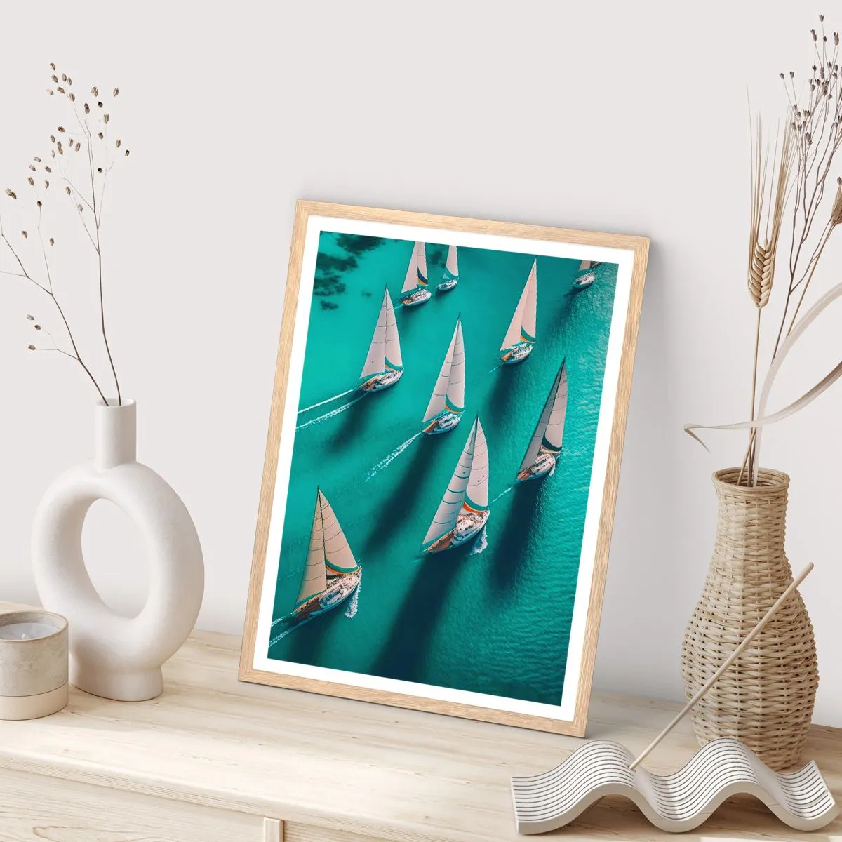 Poster in light oak frame - Competing with the Wind - 40x50 cm