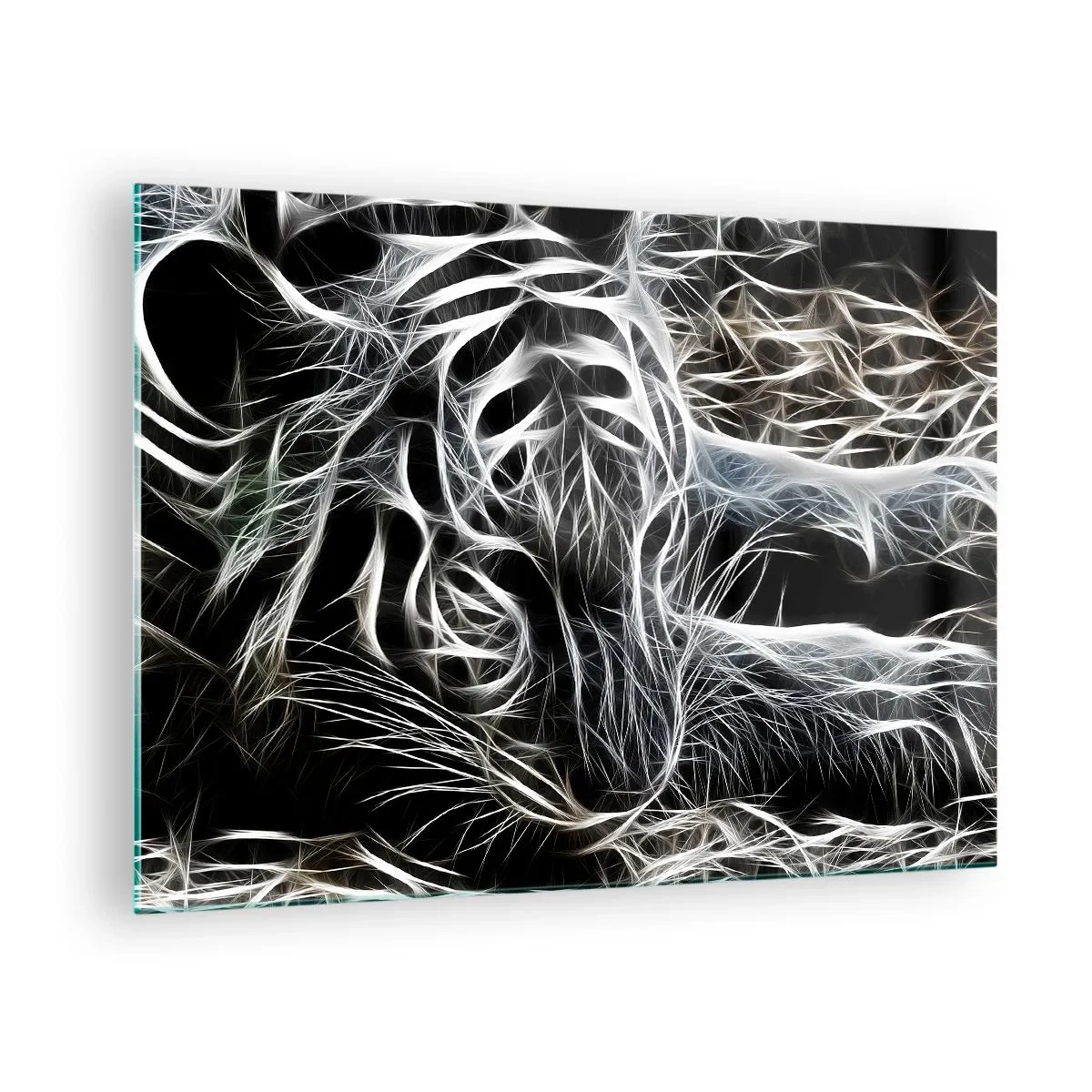 Glass picture - Abstract tiger in luminous lines on a black background - 70x50cm - Study in Lightness of Cats - Modern wall decoration for the living room and bedroom ARTTOR