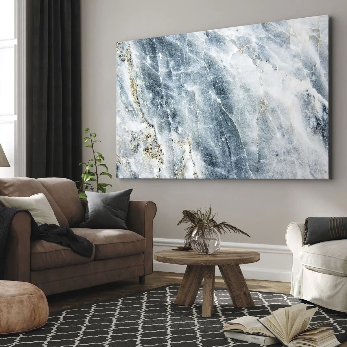 Canvas picture - Marble texture in shades of blue and white - 70x50cm - Icy World - Modern wall decoration for the living room and bedroom ARTTOR