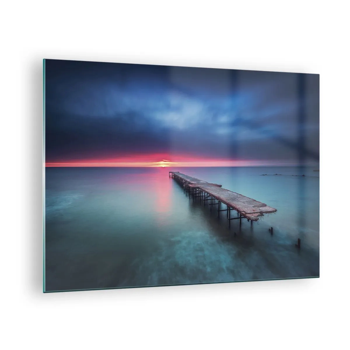 Glass picture - Pier leading towards the setting sun - 70x50cm - Between Heaven and Earth - Modern wall decoration for the living room and bedroom ARTTOR