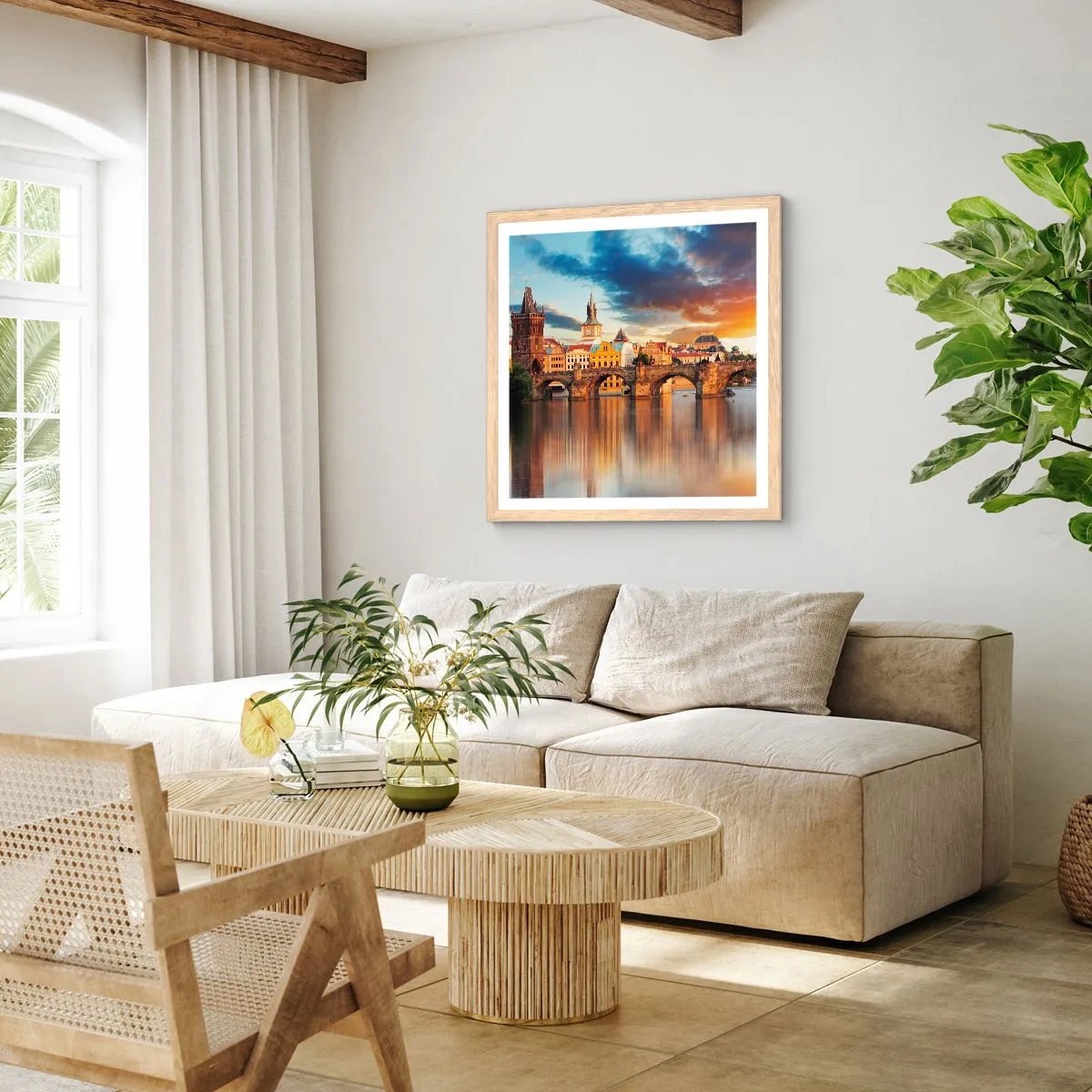 Poster in light oak frame - Beautiful Prague - 60x60 cm