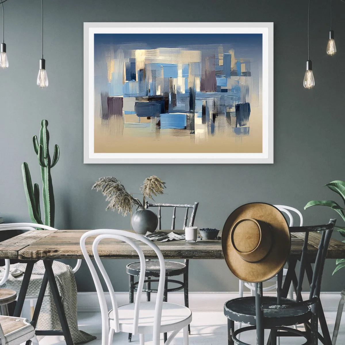 Poster in white frmae - Blue Construction - 40x30 cm