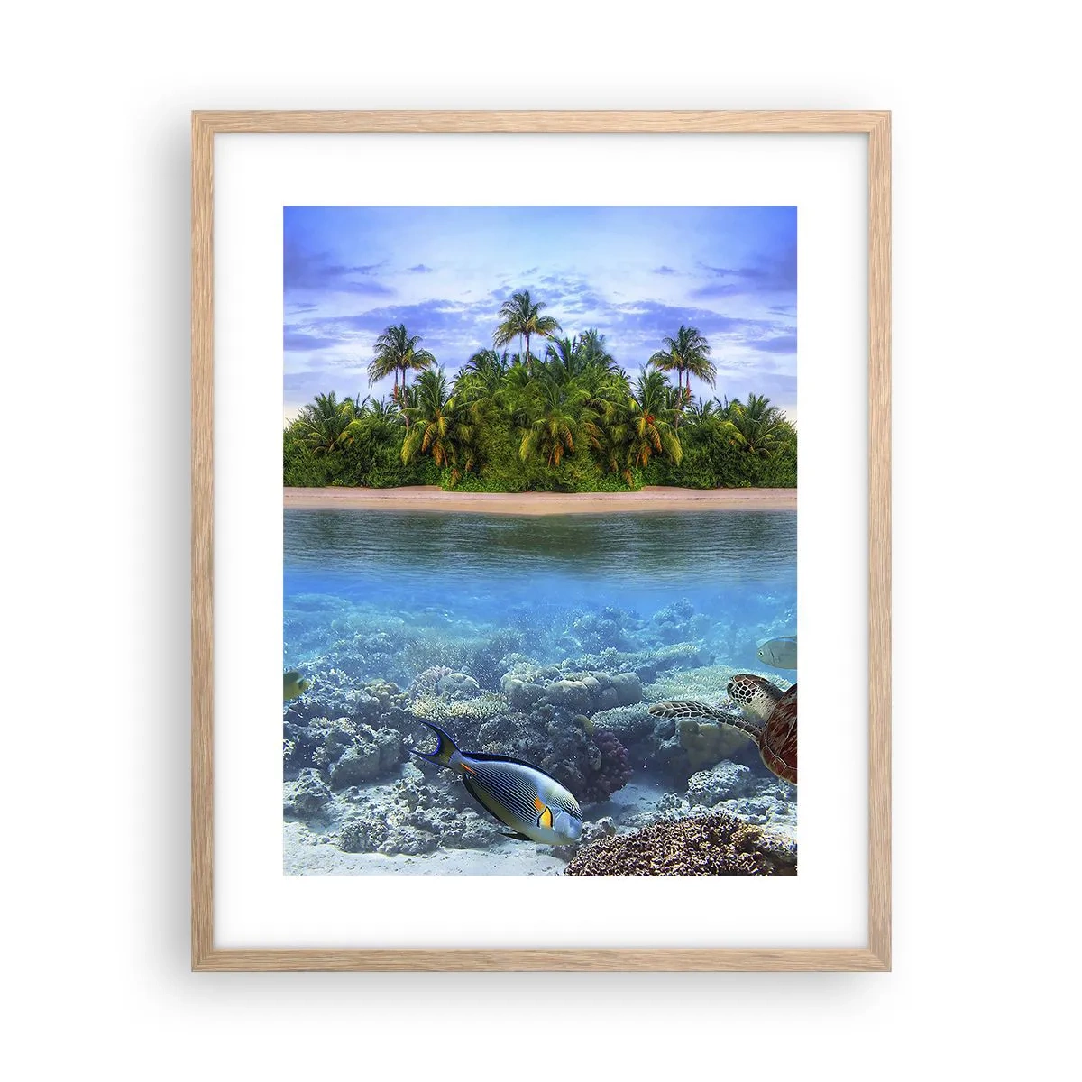 Poster in light oak frame - Heavenly Island Invites You - 40x50 cm